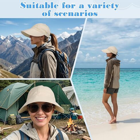UPF 50+ Women's Sun Hat Wide Brim UV Protection Hiking Fishing Adjustable Packable Off-White in Kuwait