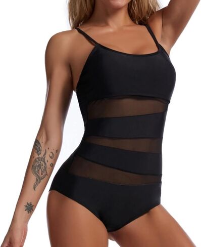 Black Net Swimwear Female One-Piece Swimsuit Push Up for Beach Pool Bather Swimming Body Bathing Suit in Kuwait