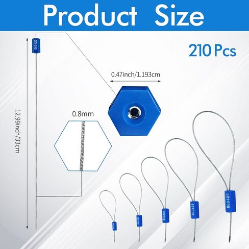 210 Pcs Steel Security Cable Seals 13 Inch Disposable Blue Self Locking Numbered Tags Metal Numbered Anti-Tamper Shipping Seal for Truck Cargo Trailer Container Trailers in Kuwait