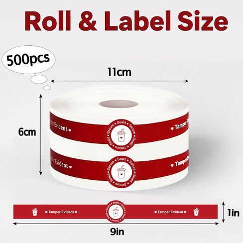 Safe Secure Tamper Evident Seals Stickers for Drink Lids 1 x 9 inches Food Delivery Stickers 500 Pcs Freshness Labels for Coffee Milk Tea Ice Cream Drink Lids Food Seal(Red) in Kuwait