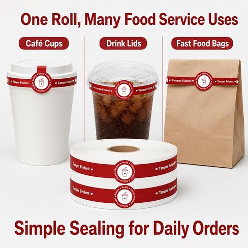 Safe Secure Tamper Evident Seals Stickers for Drink Lids 1 x 9 inches Food Delivery Stickers 500 Pcs Freshness Labels for Coffee Milk Tea Ice Cream Drink Lids Food Seal(Red) in Kuwait