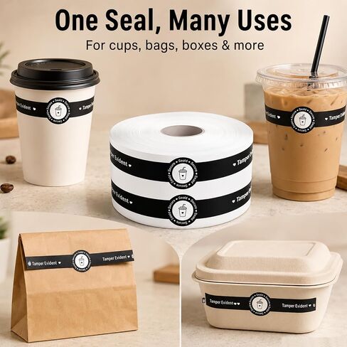 Safe Secure Tamper Evident Seals Stickers for Drink Lids 1 x 9 inches Food Delivery Stickers 500 Pcs Freshness Labels for Coffee Milk Tea Ice Cream Drink Lids Food Seal(Red) in Kuwait