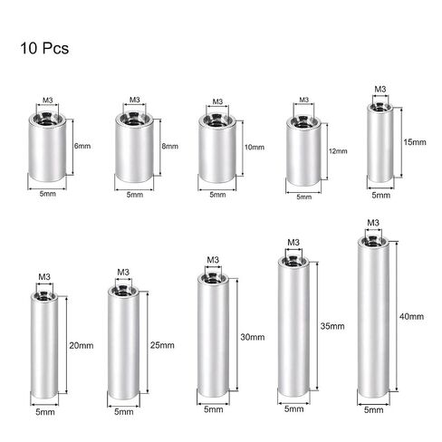 Round Coupling Nut M3 Aluminum Female Threaded Standoffs,10 Pcs, Multicolor, 6-40mm(Blue,6mm)(Blue,35mm) in Kuwait