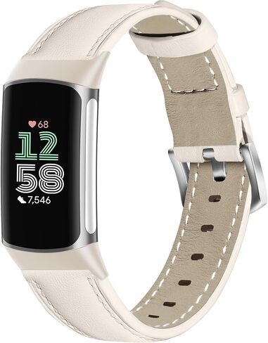 Leather Watch Bands Compatible with Fitbit Charge 6/Charge 5,Genuine Leather Replacement Straps for Charge 6/Charge 5 for Women Men. in Kuwait