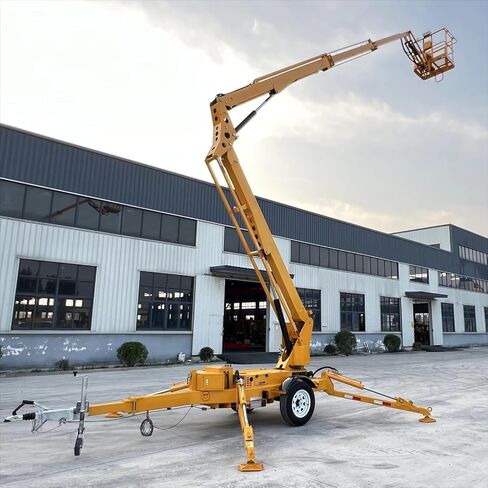 10m 12m 14m Multi-Site Towable Boom Lift with Telescoping Function & Anti-Sway Design 360 Rotating Trailer Articulating Boom Lifts for Tree Pruning Landscaping Projects in Kuwait