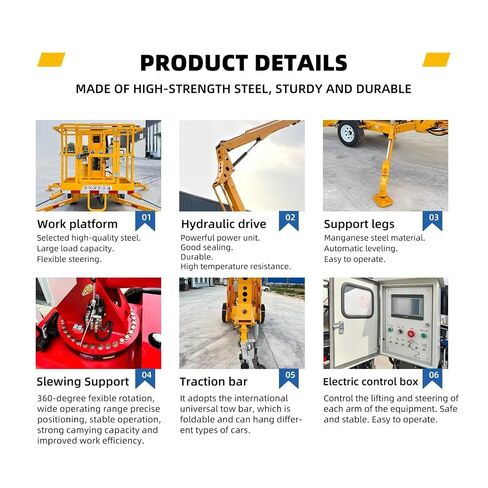 10m 12m 14m Multi-Site Towable Boom Lift with Telescoping Function & Anti-Sway Design 360 Rotating Trailer Articulating Boom Lifts for Tree Pruning Landscaping Projects in Kuwait