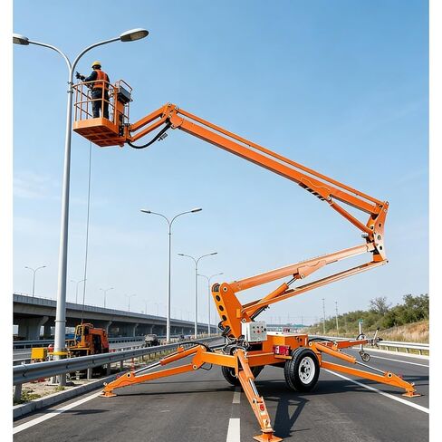 Professional-Grade Trailer-Mounted Articulating Boom Lift Multi-Site Towable Boom Lift with Anti-Sway Design & 360 Rotation for Industrial Upkeep, Warehouse Shelving and Airport Facility Maintenance in Kuwait