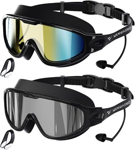 Adult Swim Goggles, 2 Pack Anti-Fog Waterproof HD UV Protection Large Rim Swimming Goggles in Kuwait