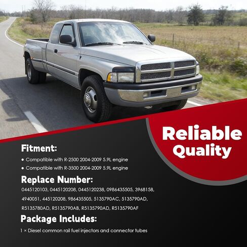 حاقن وقود السكك الحديدية المشتركة وأنابيب الموصل المتوافقة مع Ram 2500 3500 2004-2009 5.9L 0445120103، 0445120208، 0445120238، 0986435505 (6 قطع) in Kuwait
