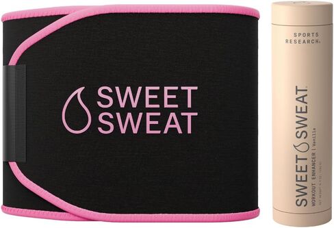 Sports Research® Waist Trimmer Pack - Sweet Sweat Waist Trimmer (Black/Pink, Medium) & Vanilla Workout Enhancer Roll-On Gel (6.4oz) in Saudi Arabia