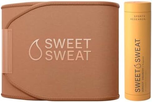Sports Research® Waist Trimmer Pack - Sweet Sweat Toned Waist Trimmer (Sand/Medium) & Tropical Workout Enhancer Roll-On Gel in Saudi Arabia