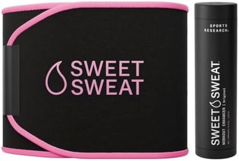 Sports Research® Waist Trimmer Pack - Sweet Sweat Waist Trimmer (Black/Pink, Small) & Workout Enhancer Roll-On Gel Original Scent in Saudi Arabia