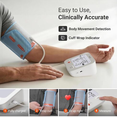 جهاز قياس ضغط الدم الذكي من iHealth Jurni للاستخدام المنزلي، قابل لإعادة الشحن وشاشة مزدوجة عالية التباين لقياس ضغط الدم في الذراع العلوي لمستخدمين، تم التحقق من صحته سريريًا، وممكن التطبيق لنظامي iOS وAndroid in Kuwait