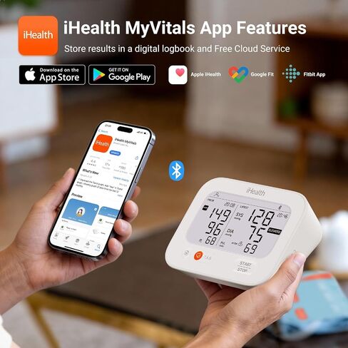 جهاز قياس ضغط الدم الذكي من iHealth Jurni للاستخدام المنزلي، قابل لإعادة الشحن وشاشة مزدوجة عالية التباين لقياس ضغط الدم في الذراع العلوي لمستخدمين، تم التحقق من صحته سريريًا، وممكن التطبيق لنظامي iOS وAndroid in Kuwait