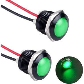 2 قطعة 12 مم 110VAC 125VAC ضوء مؤشر معدني 1/2 بوصة 20 مللي أمبير مقاوم للماء IP67 مصباح فردي LED مصباح طيار رأس مرتفع مع سلك للأجهزة المنزلية، DIY، (LED أخضر) غلاف أسود مؤكسد in Kuwait