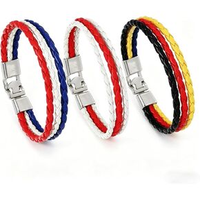 Three-piece Set Handwoven Football PU Leather Wrap Bracelet with Metal Clasp – Soccer Fan Wristband for Men and Women in Kuwait