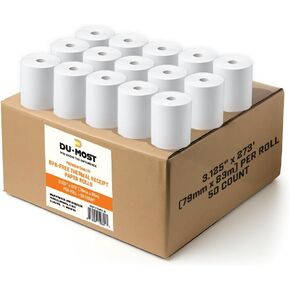 DU-MOST 5560 لفات ورق الإيصالات الحرارية، 3-1/8 بوصة × 273 قدم، 50 حزمة، خالية من BPA وBPS، مجموعة ورق تسجيل نقدي ممتاز لنقاط البيع لتسجيل النقدية لنقاط البيع، وطابعات الإيصالات in Kuwait