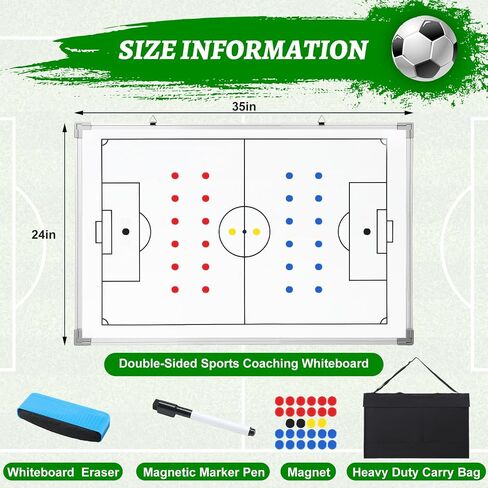 Lincia 35" x 24" Magnetic Soccer Coaching Whiteboard Large Double Sided Sport Coach Whiteboard Equipped with Magnetic Marker, Pen, Eraser and Carry Bag Soccer Football Tactical Presentation Clipboard in Kuwait
