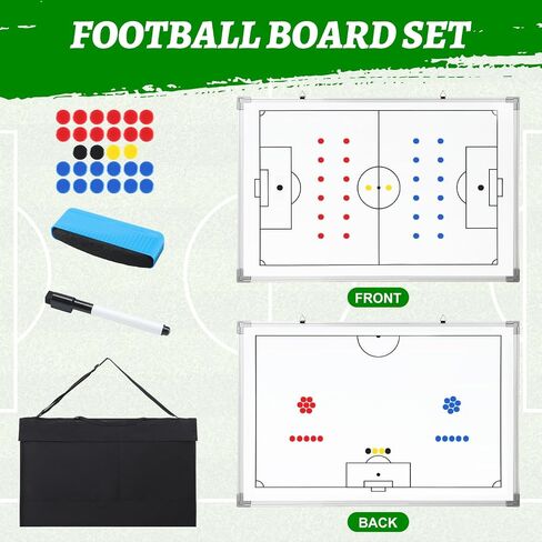 Lincia 35" x 24" Magnetic Soccer Coaching Whiteboard Large Double Sided Sport Coach Whiteboard Equipped with Magnetic Marker, Pen, Eraser and Carry Bag Soccer Football Tactical Presentation Clipboard in Kuwait