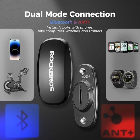 حزام الصدر لمراقبة معدل ضربات القلب ROCKBROS HRM812 - ANT + بلوتوث IP67 مقاوم للماء، عمر بطارية 800 ساعة، توافق واسع in Kuwait