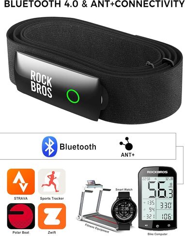 حزام الصدر ROCKBROS لمراقبة معدل ضربات القلب HRM828 - شحن مغناطيسي، ANT + بلوتوث IP67 مقاوم للماء، تنبيه معدل ضربات القلب توافق واسع in Kuwait