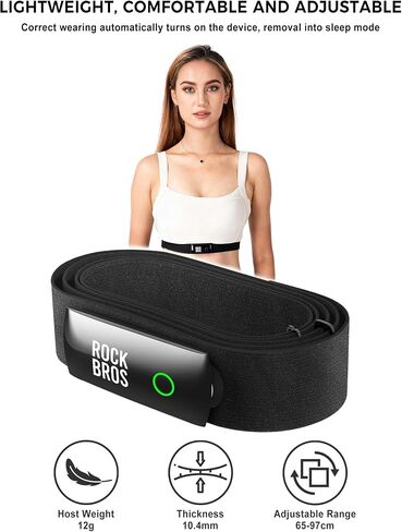 حزام الصدر ROCKBROS لمراقبة معدل ضربات القلب HRM828 - شحن مغناطيسي، ANT + بلوتوث IP67 مقاوم للماء، تنبيه معدل ضربات القلب توافق واسع in Kuwait