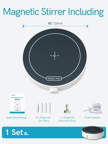 Magnetic Stirrer, 200-1800 RPM Magnetic Plate with 3 Stir Bars and a Retriever, Max Stirring Capacity: 3000ml, Magnetic Mixer with Speed Control for Liquid Mixing (No Heating) MS-1L in Kuwait