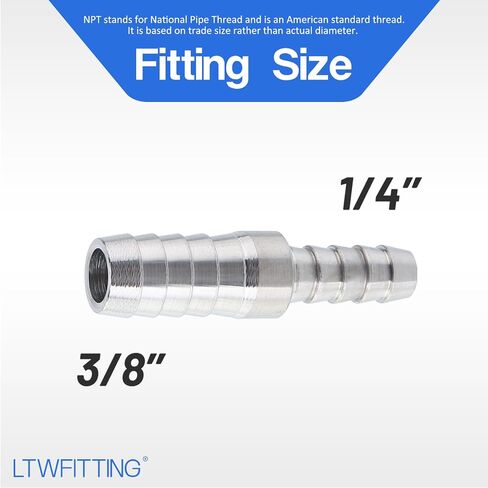 LTWFITTING Bar إنتاج الفولاذ المقاوم للصدأ 316 Barb Splicer Mender 3/8 بوصة معرف خرطوم × تركيب معرف خرطوم 1/4 بوصة (عبوة من 10) in Kuwait