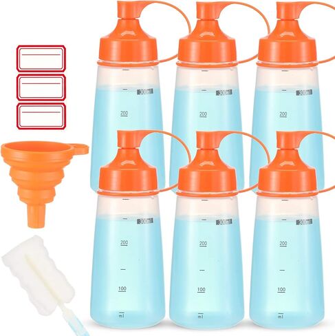 Plastic Condiment Squeeze Bottles for Sauces Wide Mouth - Salad Dressing Bottle Dispenser for Sauce Cooking Oil Ketchup Syrup Liquids Griddle Paint Mustard Resin (2-Pack (orange), 19, ounces) in Kuwait