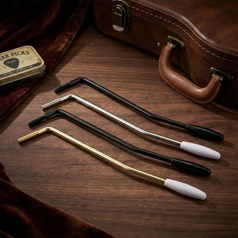 4 Pack Tremolo Arm Whammy Bar Set (5mm & 6mm Threaded) Metal Single Tremolo Bars with Tip for Stratocaster and Most Electric Guitars - Includes 3 Colors (Black, Gold, Silver) in Kuwait