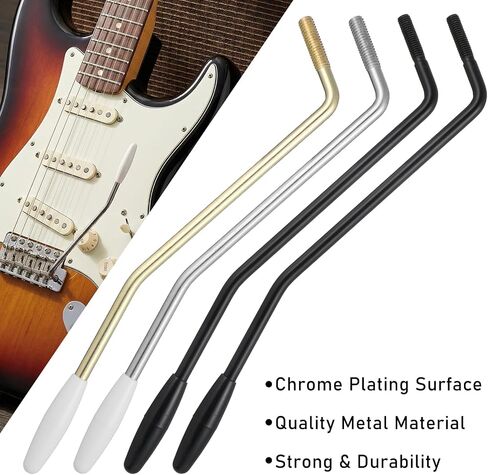 4 Pack Tremolo Arm Whammy Bar Set (5mm & 6mm Threaded) Metal Single Tremolo Bars with Tip for Stratocaster and Most Electric Guitars - Includes 3 Colors (Black, Gold, Silver) in Kuwait