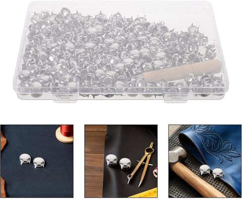 ibasenice 500pcs Silver Round Dome Studs 10mm Metal Claw Nailhead Rivets with Wooden Awl for Quick DIY Application Safe Use Punk Rock Craft Supplies for Belts Bags Shoes Decoration in Kuwait