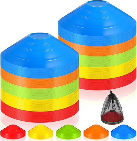 Lemecima 120-Pack Agility Soccer Cones with Portable Carry Bag - Premium Disc Cones for Sports Training, Football, Basketball, Coaching & Practice Equipment (5 Colors) in Kuwait