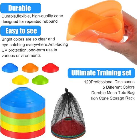 Lemecima 120-Pack Agility Soccer Cones with Portable Carry Bag - Premium Disc Cones for Sports Training, Football, Basketball, Coaching & Practice Equipment (5 Colors) in Kuwait