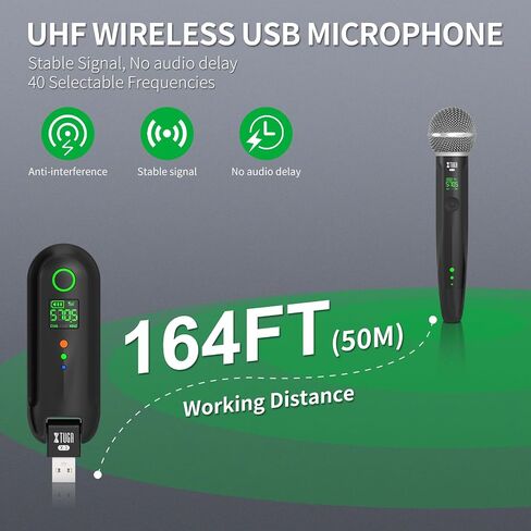 ميكروفون ديناميكي لاسلكي XTUGA، ميكروفون محمول قابل لإعادة الشحن UHF للغناء، كاريوكي بلوتوث مع محولين لمكبر الصوت، الزفاف، DJ، الحفلات، الكلام (X-1) in Kuwait