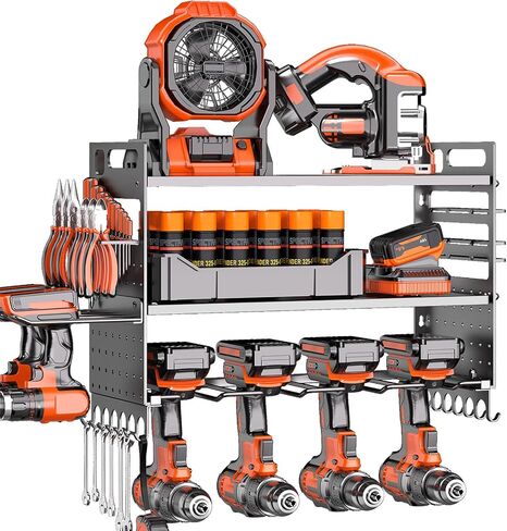 2-Pack Large Power Tool Organizer Wall Mount,Heavy Duty Cordless Tool Organizer with 18 Drill Holder,600 Lbs Capacity 3-Layer Garage Organization for Garage and Workshop (Black) in Kuwait