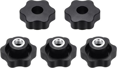 HARFINGTON 5 قطع مقابض نجمة M12 خيط أنثى 48 مم 6 نقاط رأس بلاستيكي حديد إدراج من خلال ثقب المسمار في مقبض ملولب مقابض تشديد اليد، أسود in Kuwait