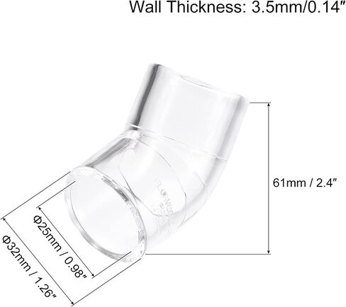 Generic 4Pcs Clear Elbow Fitting, 25mm/0.98" 2 Way Acrylic Elbow 45 Degree Pipe Fitting Adapter for Connecting Water Pipes in Kuwait