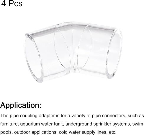 Generic 4Pcs Clear Elbow Fitting, 25mm/0.98" 2 Way Acrylic Elbow 45 Degree Pipe Fitting Adapter for Connecting Water Pipes in Kuwait