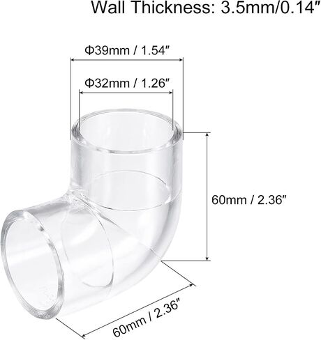 Generic 1 قطعة تركيب الكوع الشفاف، 32 مم/1.26 بوصة 2 طريقة كوع أكريليك 90 درجة على شكل حرف L محول تركيب الأنابيب لتوصيل أنابيب المياه in Kuwait