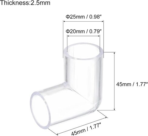 Generic 4Pcs Clear Elbow Fitting, 20mm/0.79" 2 Way Acrylic Elbow 90 Degree L-Shaped Pipe Fitting Adapter for Connecting Water Pipes in Kuwait