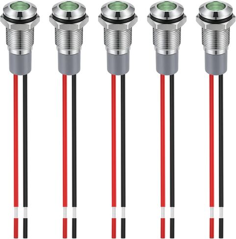 5 قطعة ضوء مؤشر معدني LED أخضر، تيار متردد/تيار مستمر 12 فولت-24 فولت 8 مم (5/16 بوصة) أضواء مؤشر الإشارة، مصباح إشارة مقاوم للماء لقارب شاحنة السيارة in Kuwait
