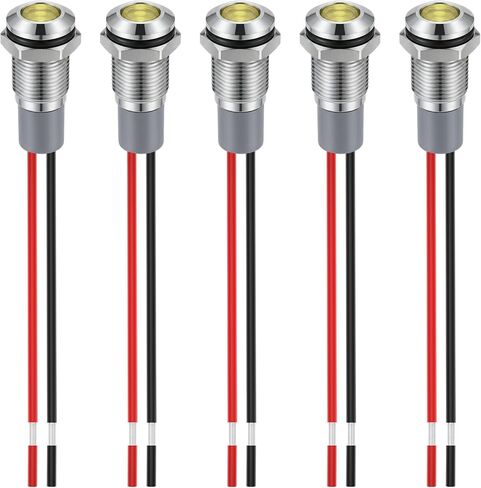 5 قطعة ضوء مؤشر معدني LED أخضر، تيار متردد/تيار مستمر 12 فولت-24 فولت 8 مم (5/16 بوصة) أضواء مؤشر الإشارة، مصباح إشارة مقاوم للماء لقارب شاحنة السيارة in Kuwait