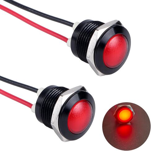 2PCS 12mm 110VAC 125VAC Metal Indicator Light 1/2 inch 20mA Waterproof IP67 Single lamp LED Pilot Lamp Raised Head with Wire for Household appliances, DIY, (Green LED) Black Anodized Shell in Kuwait