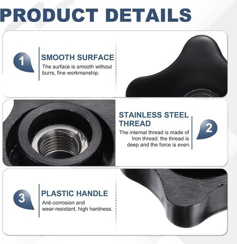 uxcell 2Pcs Star Knob, 3/8"-24 (UNF) Star Shape Knurled Clamping Knobs Fluted Screw-On Through Hole Threaded Nuts for Industrial Furniture Tools Jigs Clamps, Black in Kuwait