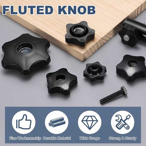 uxcell 2Pcs Star Knob, 3/8"-24 (UNF) Star Shape Knurled Clamping Knobs Fluted Screw-On Through Hole Threaded Nuts for Industrial Furniture Tools Jigs Clamps, Black in Kuwait