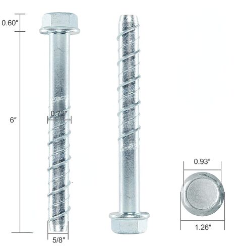 براغي خرسانية مقاس 5/8 × 6 بوصة (20 قطعة) مسامير تثبيت خرسانية، مطلية بالزنك in Kuwait