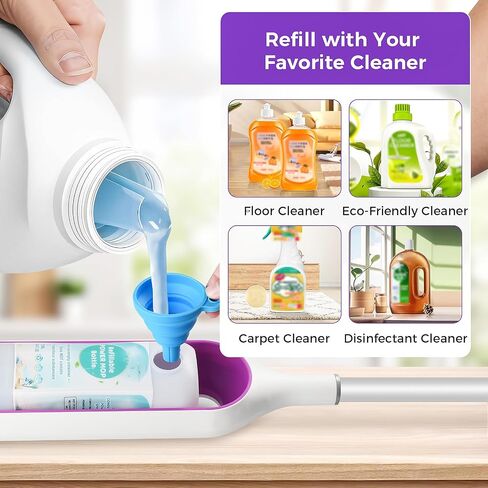 زجاجة قابلة لإعادة التعبئة لـ Swiffer® Power Mop™ - 720 مل / 24 أونصة سائلة، محلول منظف HDPE مانع للتسرب، زجاجة قابلة لإعادة التعبئة مع 7 حشوات من السيليكون وقمع واحد، سهلة التركيب للاستخدام مع أي محلول تنظيف in Kuwait