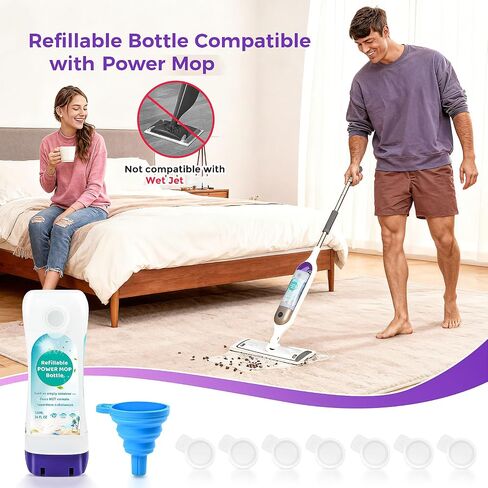 زجاجة قابلة لإعادة التعبئة لـ Swiffer® Power Mop™ - 720 مل / 24 أونصة سائلة، محلول منظف HDPE مانع للتسرب، زجاجة قابلة لإعادة التعبئة مع 7 حشوات من السيليكون وقمع واحد، سهلة التركيب للاستخدام مع أي محلول تنظيف in Kuwait