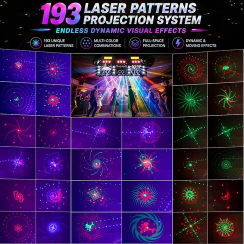 RGB Party Light, 4-in-1 Disco Stage Light with 193 Patterns, Sound Activated DJ Light, RGB Wash Light, Blacklight, Golden Strobe, DMX512 Control & Remote Stage Lighting for Club, KTV, Home Party in Kuwait